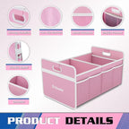 K KNODEL Car Trunk Organizer, Foldable Organizer for Car, Automotive Consoles & Organizers, Storage with Reinforced Handles (Medium, Pink)