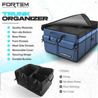 FORTEM Car Boot Organiser, Collapsible Multi Compartment SUV Organizer, Foldable Storage for Car Accessories for Women Men, 600D Oxford, Non Slip Bottom, Securing Straps, Soft Cover (50L)