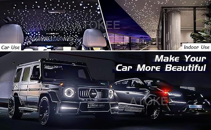 ATOKEE 16W Twinkle 200pcs Starlight Headliner Kit, 0.03in 6.5ft Compact Size Fiber Optic Car Star Roof Lights with APP/Remote Control