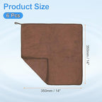 HARFINGTON 6 Pack Microfiber Cleaning Cloth, 14" x 14" Multi-Functional Cleaning Towels Reusable Absorbent Rags with Hook for Car Wash Kitchen Household Window Clean, Brown