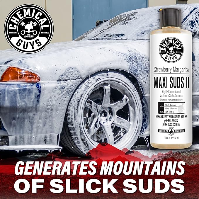 Chemical Guys CWS_1011 Maxi-Suds II Foaming Car Wash Soap (for Foam Cannons, Foam Guns or Bucket Washes) for Cars, Trucks, Motorcycles, RVs & More, 128 Fl Oz (1 Gallon), Strawberry Scent