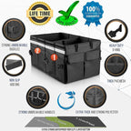 Starling's Car Trunk Organizer Super Strong, Foldable Storage Cargo Box for SUV, Auto, Truck Nonslip Waterproof Bottom, Fits any Vehicle, Come w Adjustable TieDown Straps W LID (Black, 2