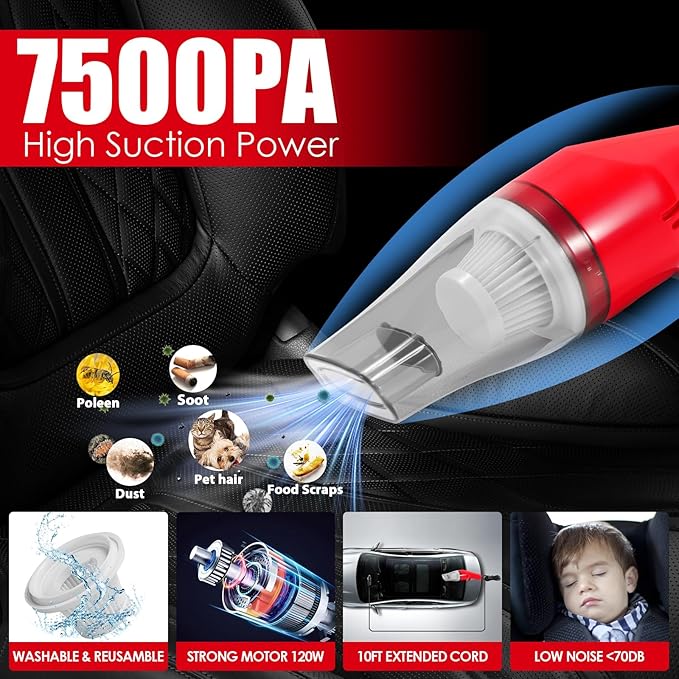 Viewsun 17PCS Car Cleaning Kit, Car Interior Detailing Kit with Red High Power Handheld Vacuum, Detailing Brush Set, Windshield Cleaner, Cleaning Gel, Complete Auto Accessories for Women