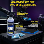 Nobu's Garage - Clay Mitt & Clay Bars Auto Detailing Kit with Waterless Car Wash Ceramic Detail Spray - Car Detail Spray & Lubricant, Quick Detailer Cleaner & Luber - Automotive Claybar Glove