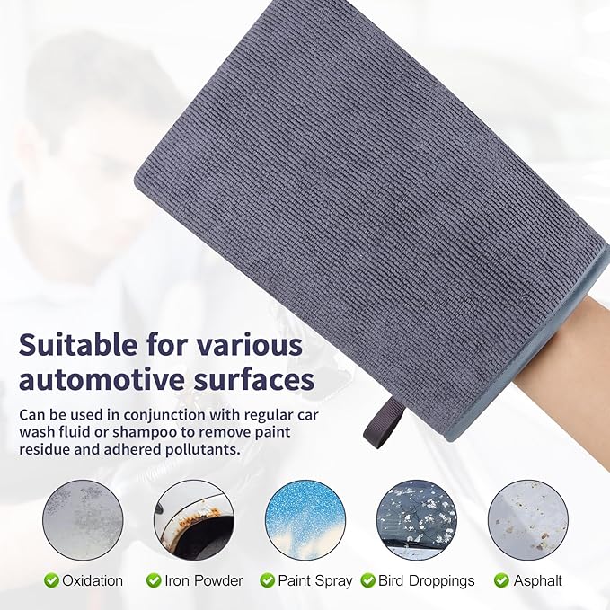 2 Pcs Fine Grade Clay Mitt for Car Detailing, Synthetic Clay Towel Glove for Paint Decontamination, Removes Dirt, Grime & Iron Contaminants from Paint, Glass & Wheels