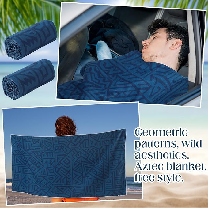 Hahafelt 2 Pack Car Seat Towel Covers Athletic Running Towel Performance Microfiber Post Workout Sweat Washable Cover Non Slip for Seat Outdoor Sport (Blue Aztec)