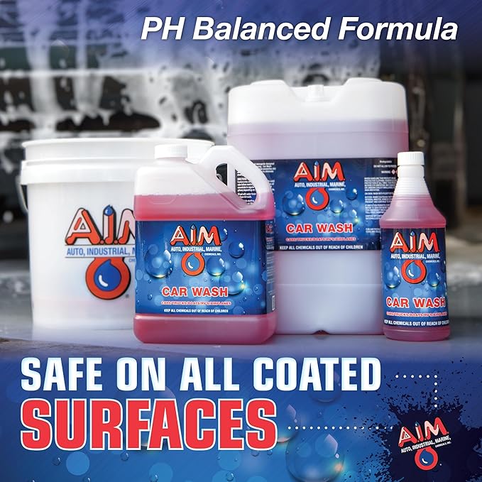 AIM Chemicals Car Wash - High Foam Formula Car Shampoo, Professional Car Wash Shampoo Compatible with Ceramic Coatings - Ideal for Foam Guns - Streak-Free Finish for Detailing - 1 Quart