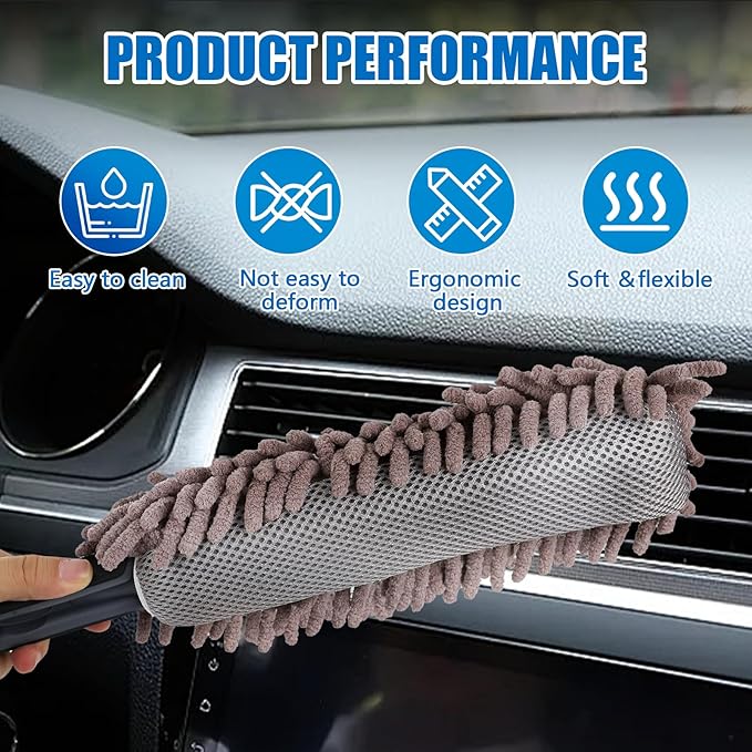Wuyaoyao Car Duster Interior & Exterior, 13.78" Soft Microfiber Auto Duster Brush, Lint & Scratch Free Car Detailing Cleaning Brush, Multipurpose Dusting Tool for Auto Office Home Furniture (Gray)