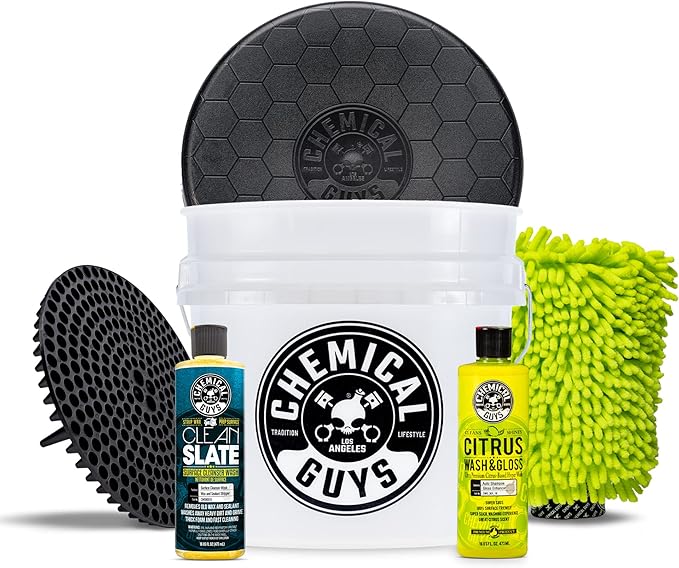 Chemical Guys CWS80316BK Car Wash Detailing Bucket, Mitt & Accessories Bundle (6 Items) Featuring Clean Slate Deep Surface Cleaning Car Wash Soap, 16 oz - for Cars, Trucks, SUVs, RVs & More
