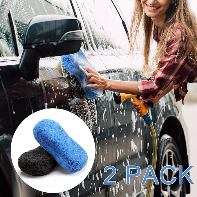 Tanlade 2 Pcs 2 Pack Large Microfiber Car Wash Sponge for Cleaning, Non Scratch Microfiber Sponges for Car Washing Supplies, Trucks and Motorcycles (Blue,Gray)