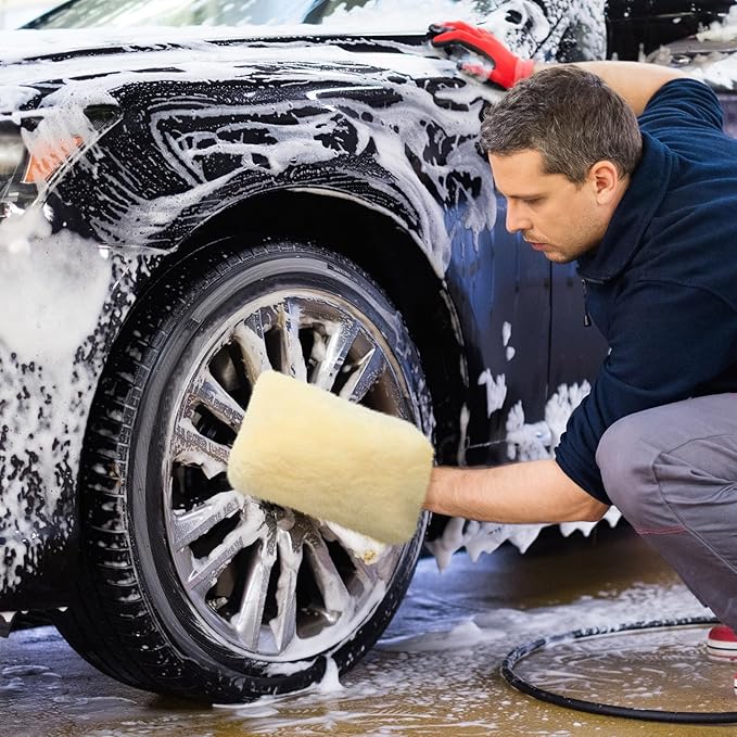 Dingion 3 Pcs Wool Car Wash Pad Wash Mitts Plush Synthetic Polish Pads for Car Washing Detailing Scratch Free,10x10 Inch