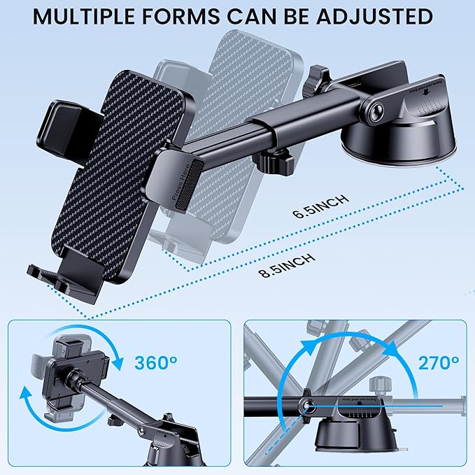 GUWEZ Phone Holders for Your Car [Military Grade Suction Ultra Strong Base] Cell Phone Car Holder 3 in 1 Dashboard/Windshield/Air Vent Hands-Free for iPhone Android