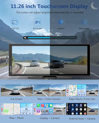 Carpuride Carplay Screen for Car with 4K Dash Cam & 1080P Backup Camera 11.26" Portable Car Play Touchscreen Wireless Carplay & Android Auto, Loop Recording, Voice Control, GPS Navigation, Mirror Link