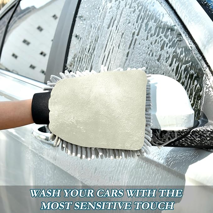 Beige Pure Plain Car Wash Mitt Scratch Free Wash Mitts For Car Wash Mitts