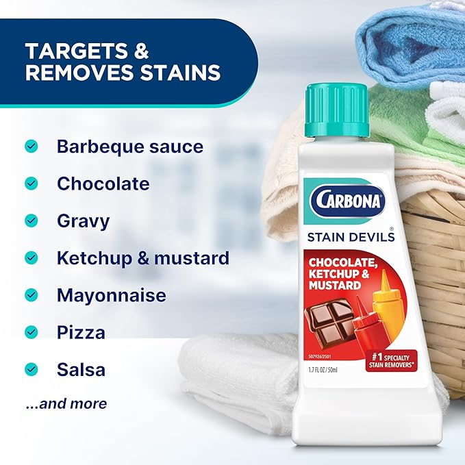 Carbona Stain Devils® #2 - Ketchup, Mustard & Chocolate | Professional Strength Laundry Stain Remover | Multi-Fabric Cleaner | Safe On Skin & Washable Fabrics | 1.7 Fl Oz, 1 Pack