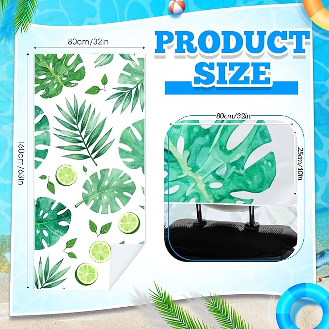 Hahafelt 2 Pack Car Seat Towel Covers with Storage Bag, 63 x 32 Inch Universal Non Slip Waterproof Sweat Protector for Car Truck, Gym Swimming Running, Machine Washable (Monstera Lime)