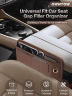 Universal Fit Premium Leather Car Seat Gap Filler Organizer, Center Console Organizer with Card Slots, Clever Gifts for Car SUV Truck Owners (Brown, 1 Pack)
