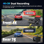 Dash Cams Front and Rear, NQJ 4K+2K Dual Dash Camera for Cars w 64GB Card, 5G Wi-Fi & App, G-Sensor, 3.2” Screen, 24H Parking Mode, 170°Wide Angle, Night Vision