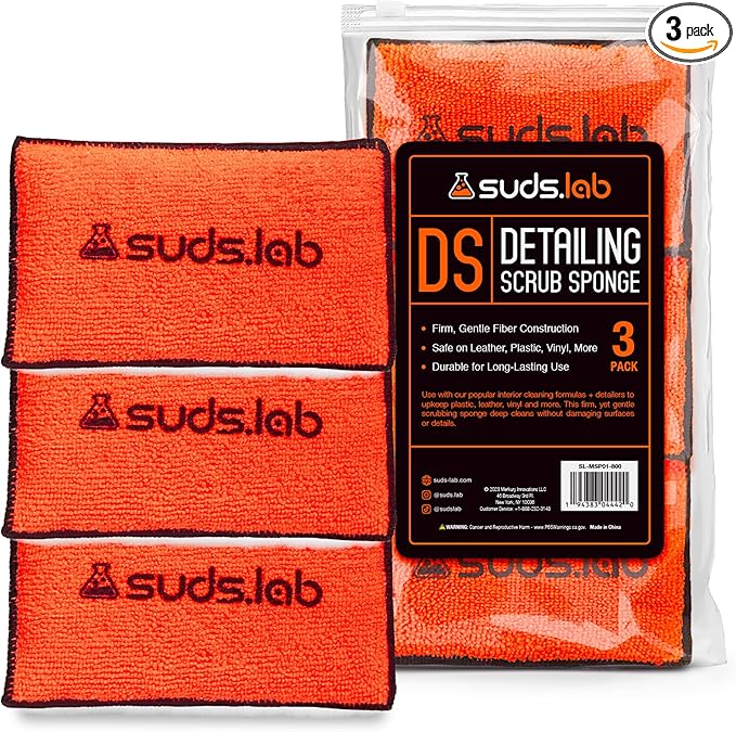 Suds Lab DS Microfiber Detailing Scrub Pad 3 Pack - Car Interior Cleaning & Detailing Microfiber Scrub Pads - Set of 3 - Safe On Leather, Vinyl, Plastic, Etc.