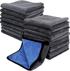 24 Pcs Microfiber Cleaning Towels 15.75 Inch Auto Detailing Absorbent Towels 800 GSM Thick Plush Microfiber Cleaning Cloth Dusting Cloth for Kitchen Window Cars (Grey and Blue)