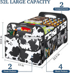 Femuar Car Trunk Organizer, Cow Print, Vintage Style, 52L Capacity, 4 Compartments, Waterproof, Non-Slip, Collapsible, 22.5"D x 18"W x 10.8"H