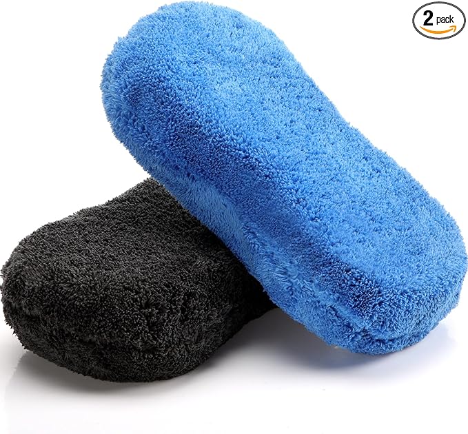 Tanlade 2 Pcs 2 Pack Large Microfiber Car Wash Sponge for Cleaning, Non Scratch Microfiber Sponges for Car Washing Supplies, Trucks and Motorcycles (Blue,Gray)