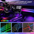 Interior Car LED Strip Lights, RGB 10 in 1 Dynamic Dreamcolor Chasing Acrylic LED Lights for Car, USB Powered Ambient Lighting Kits with Wireless APP, Sound Active Function Car Neon Lights (10 in 1)