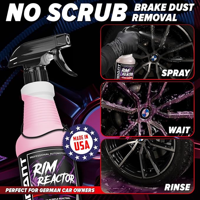 Rim Reactor Wheel Cleaner – Premium Formula Quickly Removes Brake Dust, Grime & Dirt - Tire Cleaner Spray Safe for Alloy, Aluminium, Chrome and Black Wheels - pH Neutral Rim Care – 16 fl. oz. (2-pack)