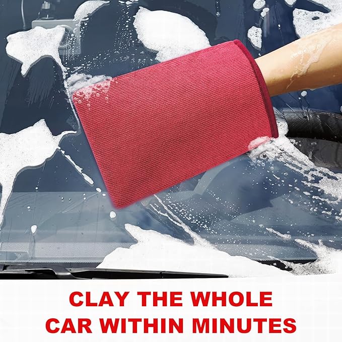 Clay Mitt Auto Detailing 2 Pack, Fine Grade Microfiber Car Clay Bar Mitt, DIY Detail Tool & Kit Car Detailing Alternative (Red)