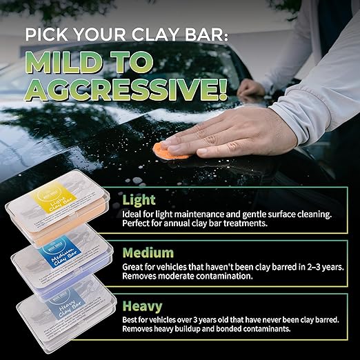 Magic Shield Clay Bar Triple Pack - 100g Each of Light, Medium & Heavy-Duty Clay Bars for Car Detailing - Deep Cleaning & Shine Restoration with Magic Clay Bars for Professional Auto Detailing