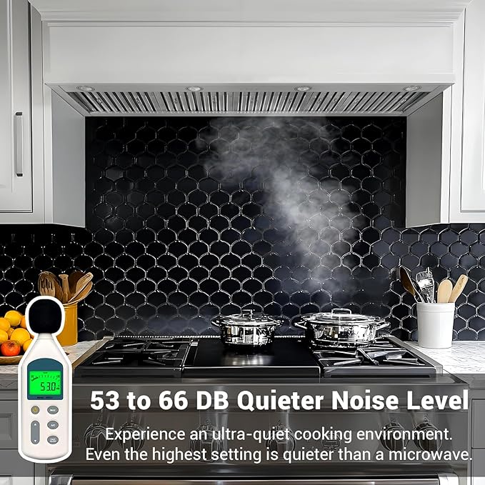 CHETTO C Range Hood 54 Inch Ultra Quiet, Powerful Suction 304 Stainless Steel Ducted Kitchen Vent Hood with 4-Speeds, Dishwasher Safe Baffle Fillters, 8" Top Vent (54 inch Stainless steel)