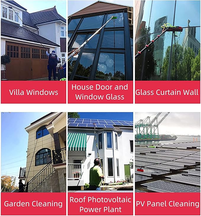 Window Cleaning Brush, Extendable Cleaning Pole, Water Fed Telescopic Brush for Solar Photovoltaic Panel, High Windows and Car Windshield