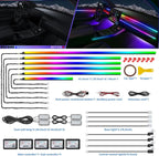 Dreamcolor Acrylic Interior Car LED Strip Light with Wireless APP, RGB 18 in 1 with 175 inches 600 LEDs Fiber Optic Car Ambient Lighting Kits, Music Sync Function Neon LED Strip for Car Accessories
