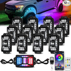 12 Pods 252 LEDs 5 Sides RGB Rock Lights, App/2 Remote Control Rock Lights for Trucks, Waterproof Multi-Color Bright Underglow Kits,Music Mode,Compatible with 12V Jeep UTV SUV ATV Golf RZR(Patented)