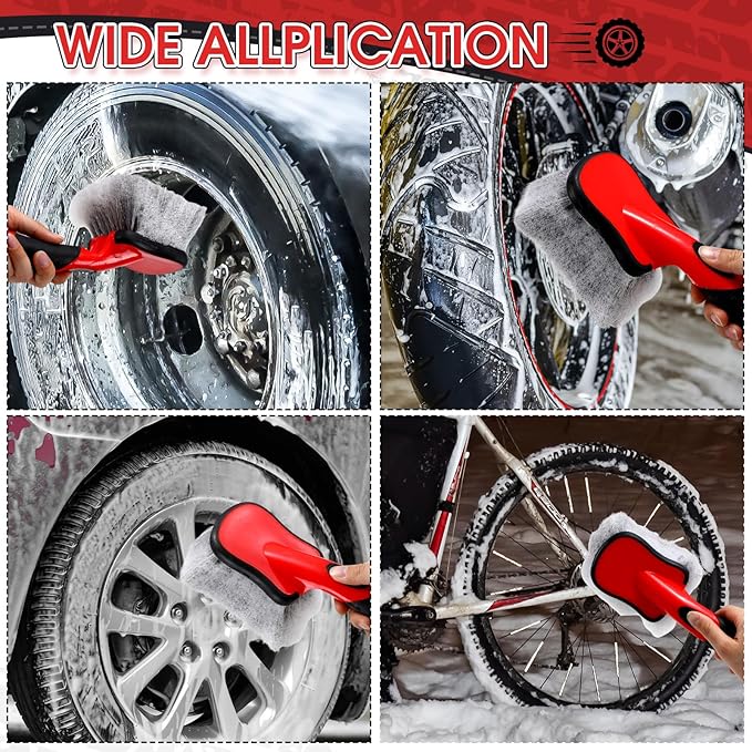 LemonRoad 5 Pack Car Wash Brushes Wheel Cleaner and Tire Brush for Car Detailing Bristle Fender Cleaning Supplies 10.3 inch Short Handle for Rim Carpet Truck SUV Moto RV Motorcycle
