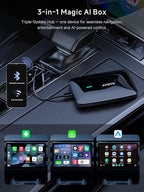 Wireless CarPlay & Android Auto Adapter, Supports for Netflix/YouTube, AI Box Carplay, Drivechat with AI Skills, Dual WiFi, Bluetooth, Fits for OEM Wired CarPlay Cars