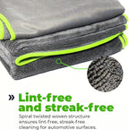 Twist Drying Towel Super Absorbent 600GSM - 35.4'' x 23.6'' inches, Gray Color, Rapid Drying, Large Cleaning, Lint-Free Detailing, High Absorption Microfiber Towels for Cars (2)