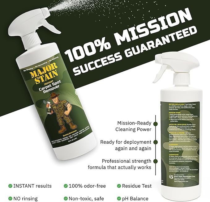 Major Stain Carpet Stain Remover Spray – 32oz – Powerful Carpet Cleaner Spray & Spot Remover for Carpet, Upholstery & Rugs – Removes Wine, Coffee, Grease & Food Stains – Fragrance Free