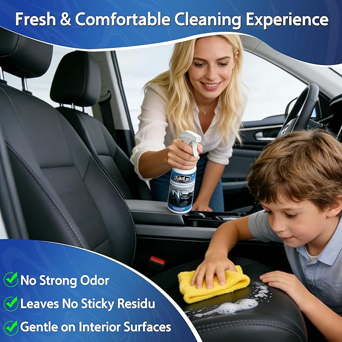 Car Interior Cleaner & Protectant, 16 Fl Oz Interior Detailer Spray – Cleans & Helps Protect Dashboard, Leather, Vinyl & Plastic, Includes Towel & Cleaning Sponge (Pack of 1)