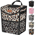 Pritent Car Trash Can with Lid, Cute Leakproof Car Trash Garbage Bag Hanging Vehicle Trash Bin Small Portable Automotive Garbage Cans Organizer for Back/Front Seat(Trapezoid,Leopard