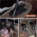 CoBak Purse Hook for Car - Universal Premium Stitched Leather and Aluminum-Magnesium Alloy Double Car Seat Back Storage Hook for Purses, Handbags, Bags (2 Pack),Black