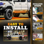 OPT7 Sidekick 86" Running Board Lights 2PCS LED Strips w/Sequential Amber Turn Signal Side Marker, DRL, White Courtesy Light for Extended Crew Cab Pickup - Truck Decorations