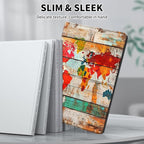 for Kindle Paperwhite Case,6.8" Kindle Paperwhite 11th Generation Case and Kindle Paperwhite Signature Edition,Leather Slim Adjustable Stand Cover with Auto Wake/Sleep,Wood World Map
