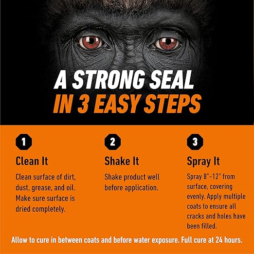 Gorilla Waterproof Patch & Seal Rubberized Sealant Spray, Crystal Clear, 14 Ounce (Pack of 1) - Seals Out Water, Air, and Moisture