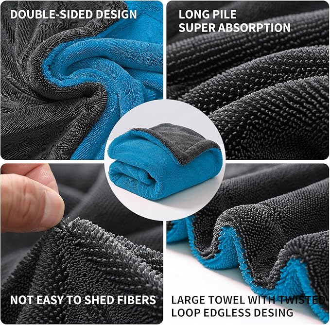 Extra Large Car Drying Towel, 36 Inches, 1300gsm,Super Absorbent Polyamide, Double-Twisted Design