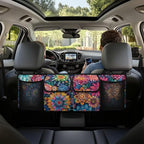 Hippie Boho Floral Blossoms Car Trunk Organizer Hanging Cargo Storage Bag for Grocery Cargo Organizer with 4 Compartments