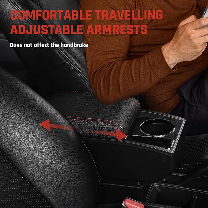 YJYWZH Car Armrest Box for Nissan Kicks Accessories 2016-2021 Center Console Storage Organizer Double Layer Space with Cup Holder Mobile Phone Holder (Red Thread)