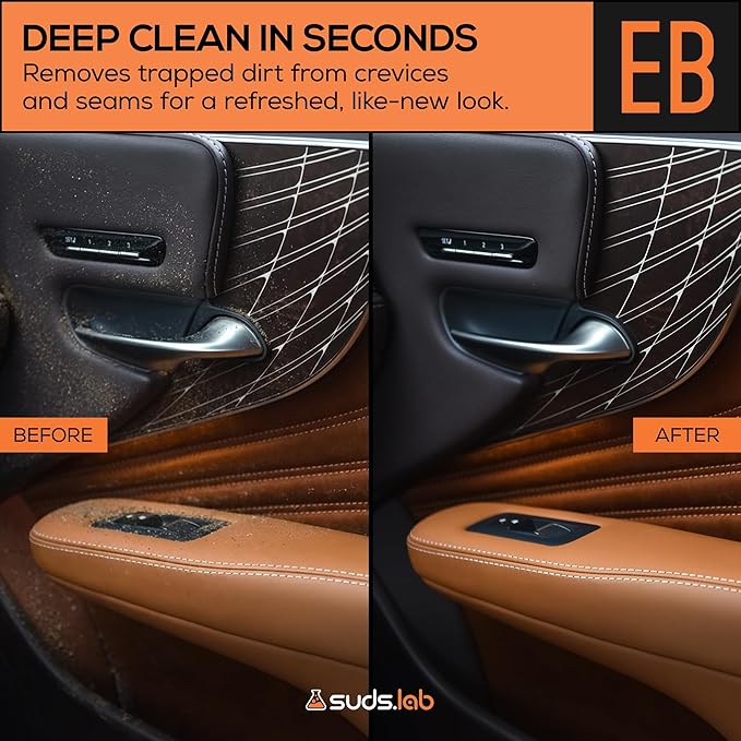 Suds Lab Elite-Bristle Boar’s Hair Car Detailing Brush – Deep Cleaning Car Detail Brush with Stand – Metal-Free, High Absorbency Detailing Tool for Scratch-Free Interior & Exterior