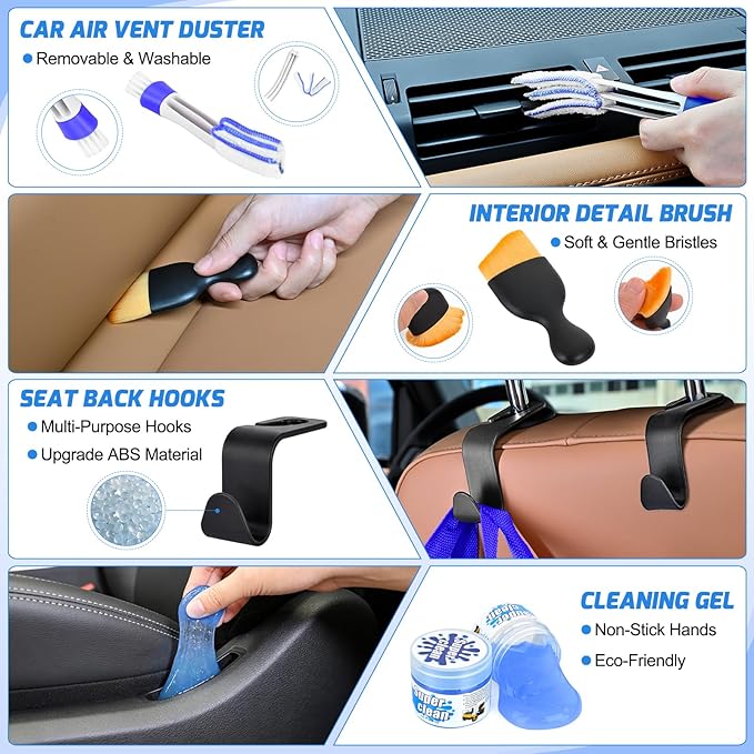 Nilight 52PCS Car Detailing Kit Auto Cleaning Tools Wash Set with Storage Carry Bag Home Use for Interior Exterior Deep Clean Polish Car Care Windshield Dashboard Seat Air Vents Wheels Tires, Blue