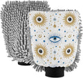 Qilmy Stylized Eye Pattern Microfiber Chenille Car Wash Sponge Scratch Free Car Wash Mitt Absorbent Mitt Sponge for Trucks SUVs Car Washing Home Cleaning, Medium